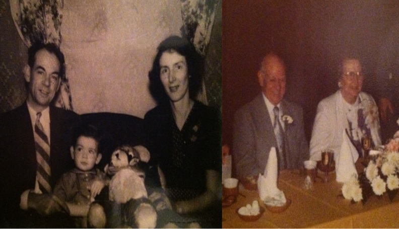 (Left) My paternal grandparents with my father as a toddler. (Right) Their 50th anniversary. 